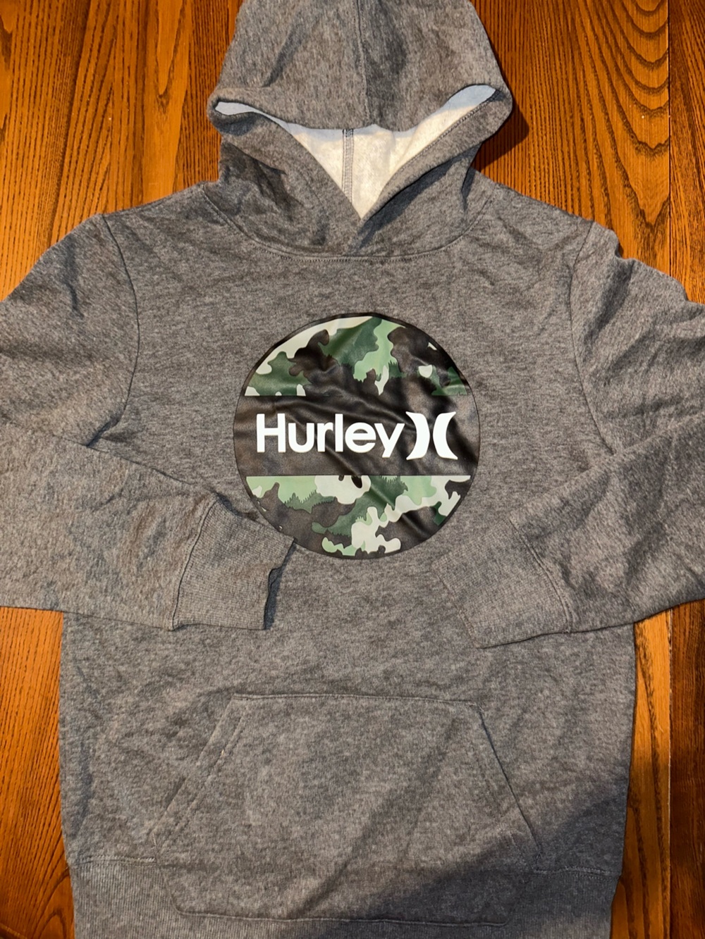 Hurley Kids Gray Hoodie with Green Camo Logo